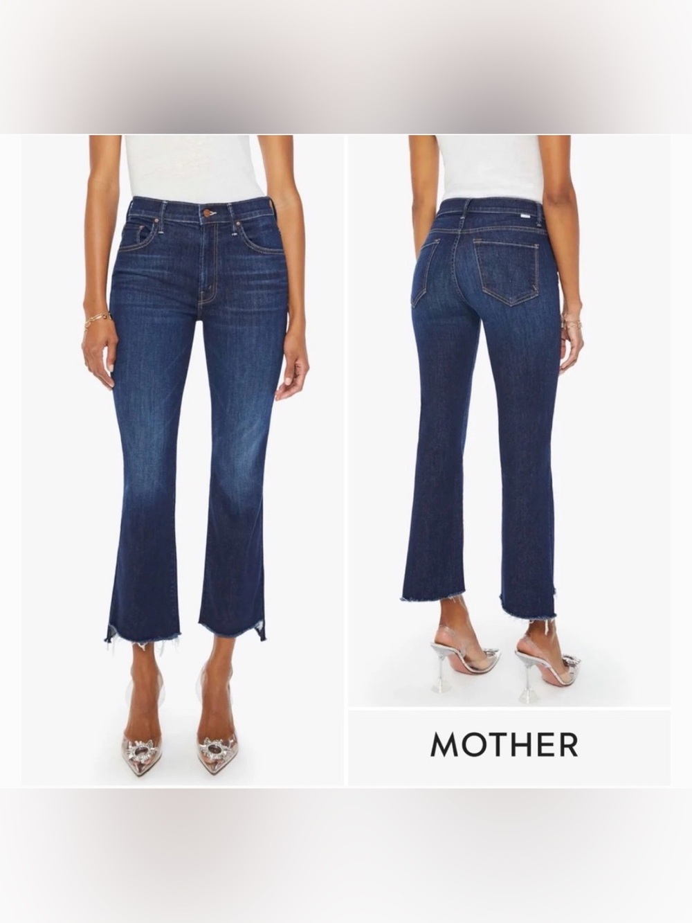 MOTHER The Insider Crop Step Fray Jeans Off Limits Denim Dark Wash, Sz 27 USA